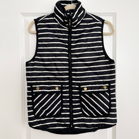 Navy & White Striped Quilted Puffer Vest - Fall Fashion / Preppy / Equestrian - Picture 1 of 16